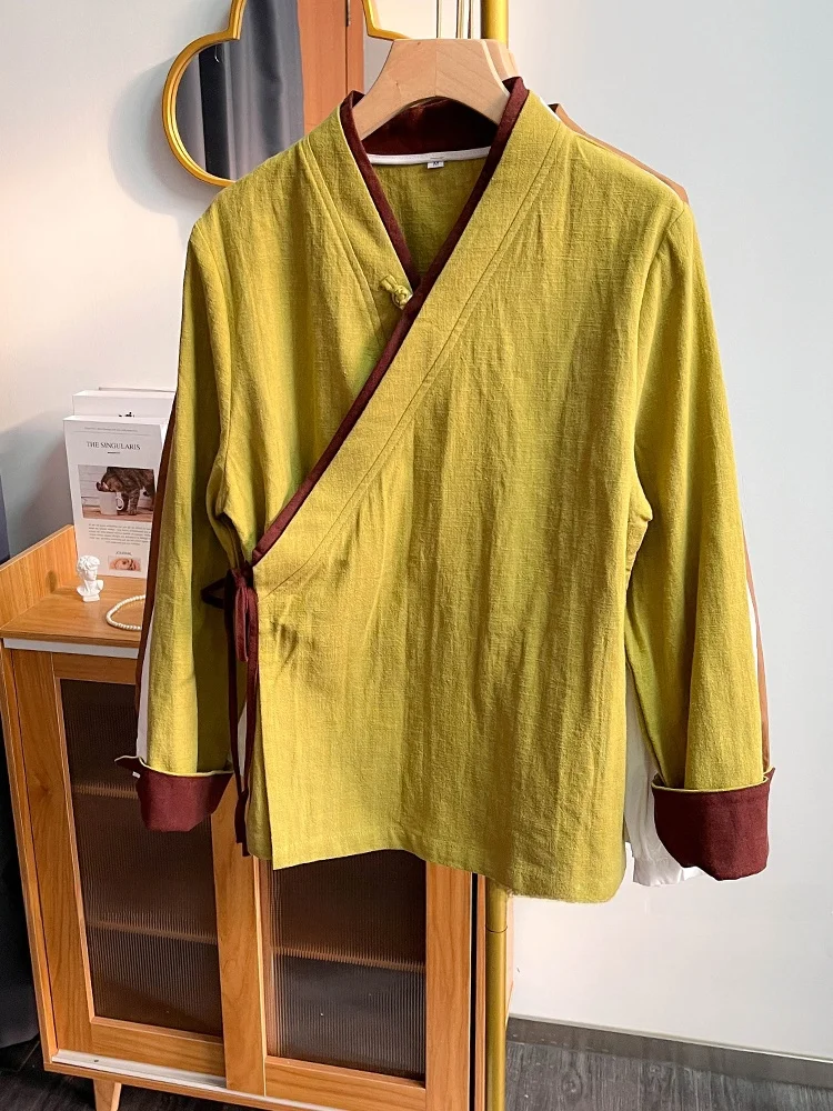 

New Chinese Sle Retro Silk Button irt Women's 2025 Spring Zen Sle Improved Hanfu Linen Tea Clothing Top