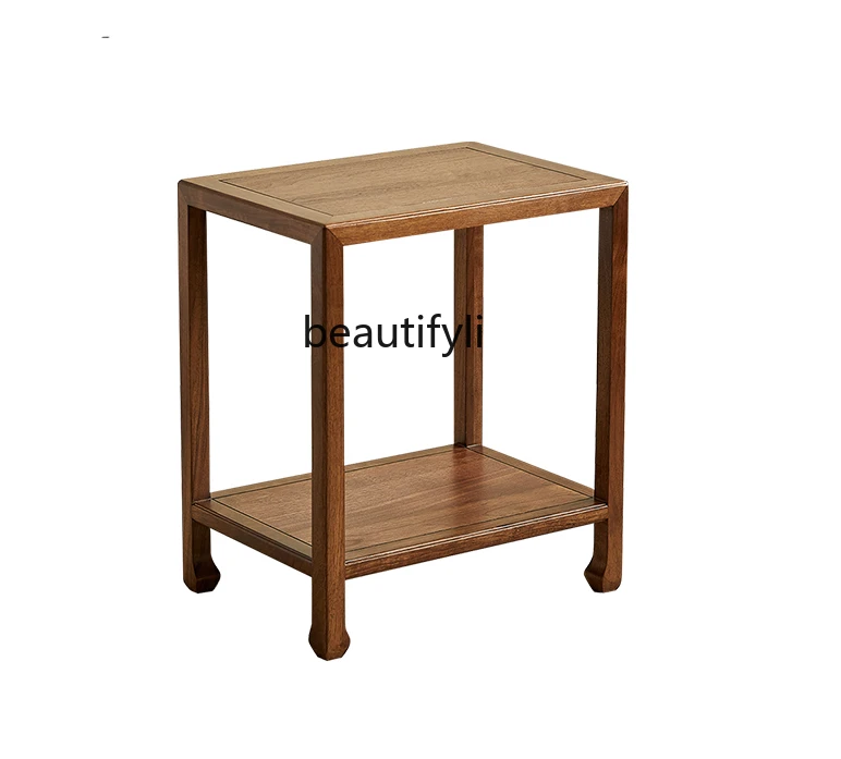 North America Black Walnut Side Table Simple Double Layer Corner Table Home Living Room Horseshoe Solid Wood Side Table