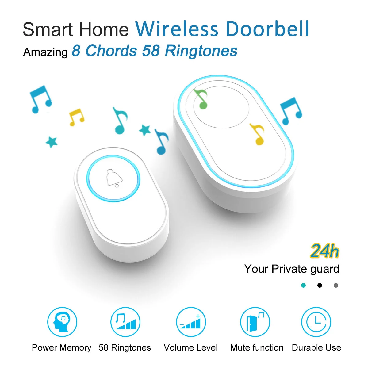 Smart Tuya Wireless Doorbell Waterproof Outdoor Button Smart Home Door Bell App Control LED Flash Security Alarm For House