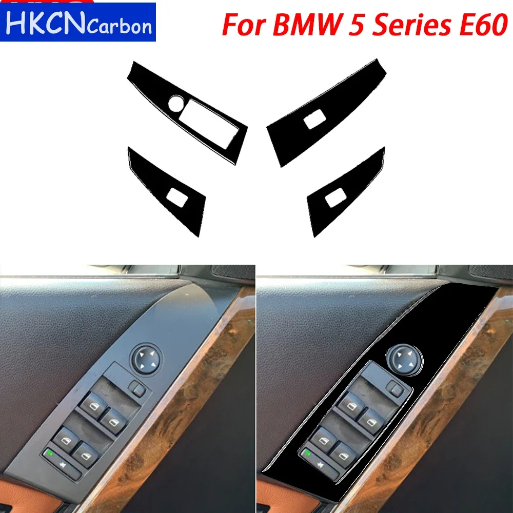 Window Lift Switch Button Trim Cover Car Interiors Accessories Decoration For BMW 5 Series E60 2004-2007 Carbon Fiber Sticker