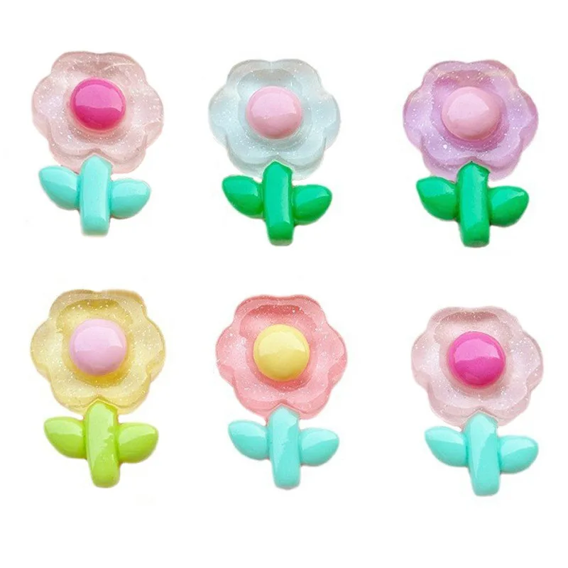 5pcs 반투명 반짝이 꽃 시리즈 수지 DIY 쥬얼리 액세서리 휴대 전화 케이스 구멍 신발 플랫 백 머리핀 헤어 액세서리