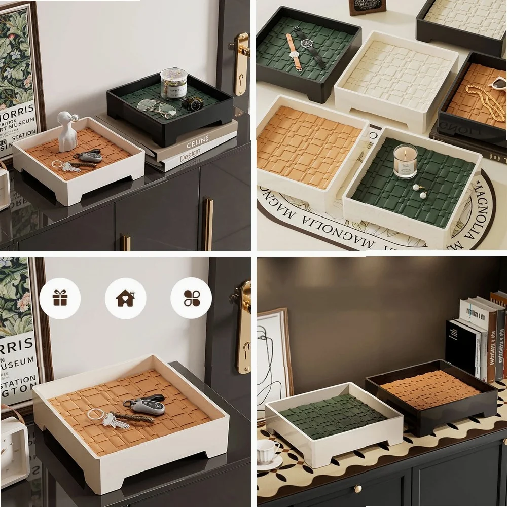 Light Luxury Ancient Leather Storage Tray Box Leather Aromatherapy Tray Desktop Ornament Decor Keys Coins Holder Trays