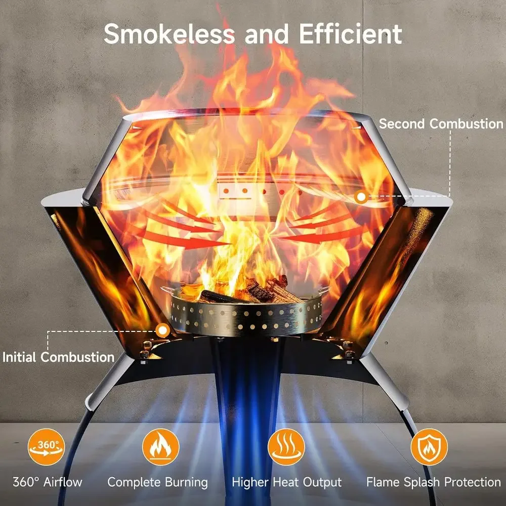20 Inch Outdoor Fire Pit with Waterproof Lid, Removable Ash Pan, Portable Steel Fire Pits for Wood Burning, Camping, Picnic, Bla
