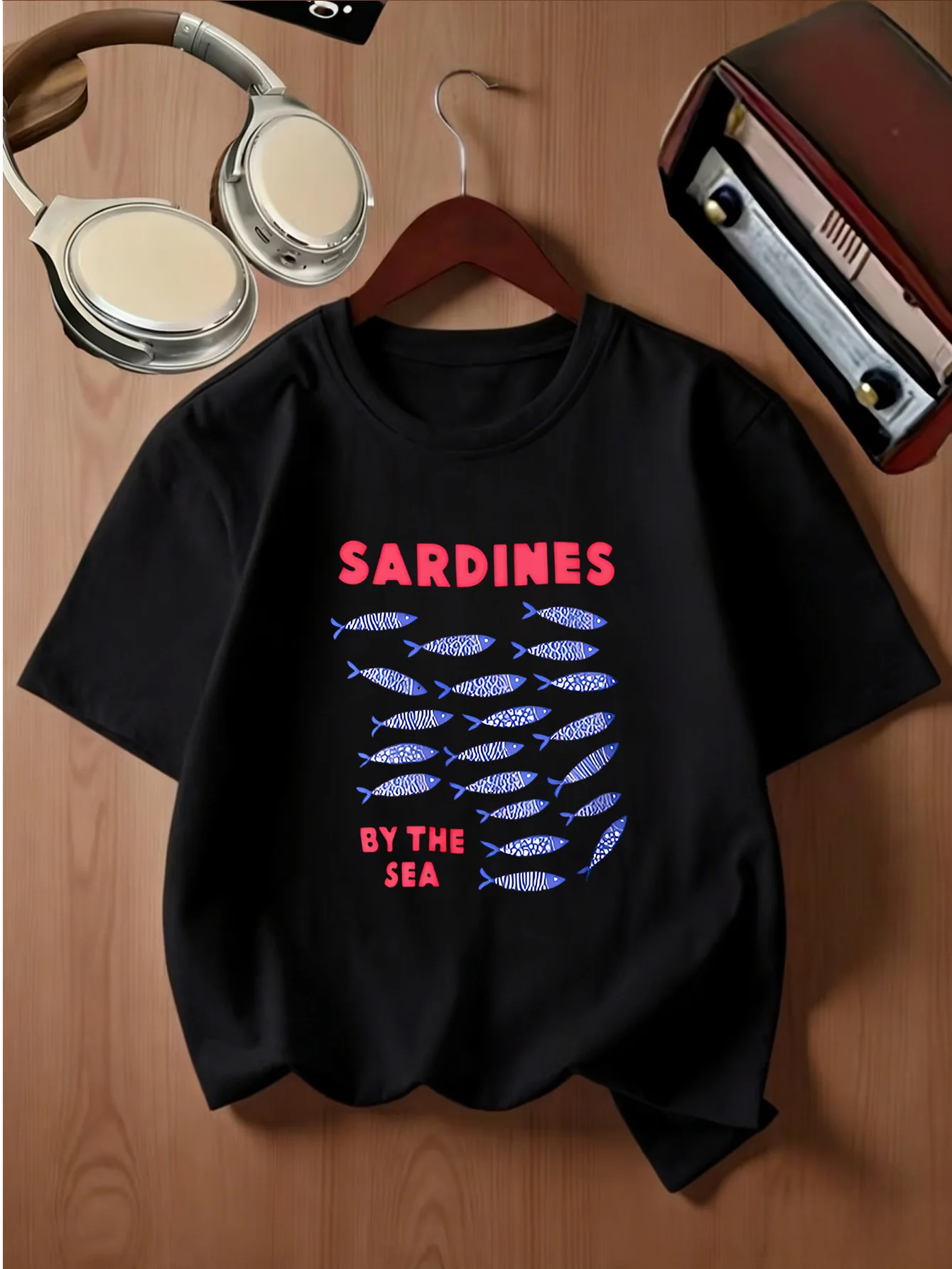 Sardines By The Sea Blue Fish Letter Graphic Kids T Shirt Boys Girls Family Matching Parent Child Summer Crew Neck Casual Tee