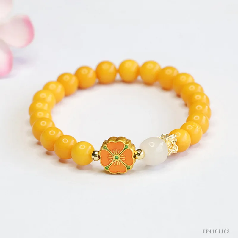 

7 мм браслет из натурального янтаря, браслет из целебного драгоценного камня, женские ювелирные изделия, натуральный балтийский желтый янтарь, четырехлистный клеверный браслет