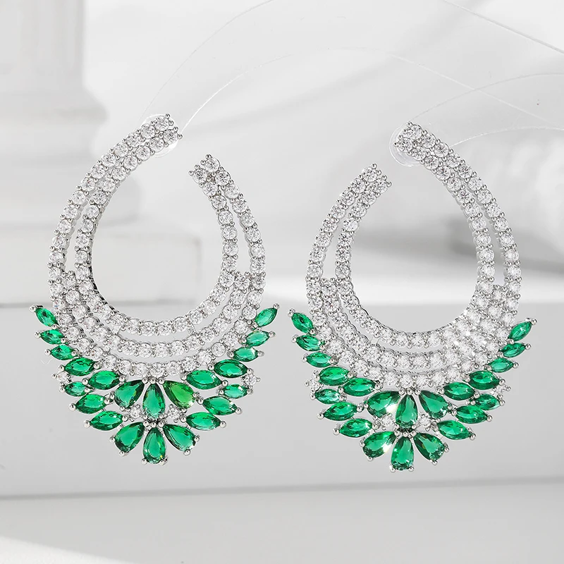 

New SENYU Shining Cubic Zirconia Leaf Large Earrings High Quality CZ Party Jewelry for Women Fashion Indio Americano Earrings
