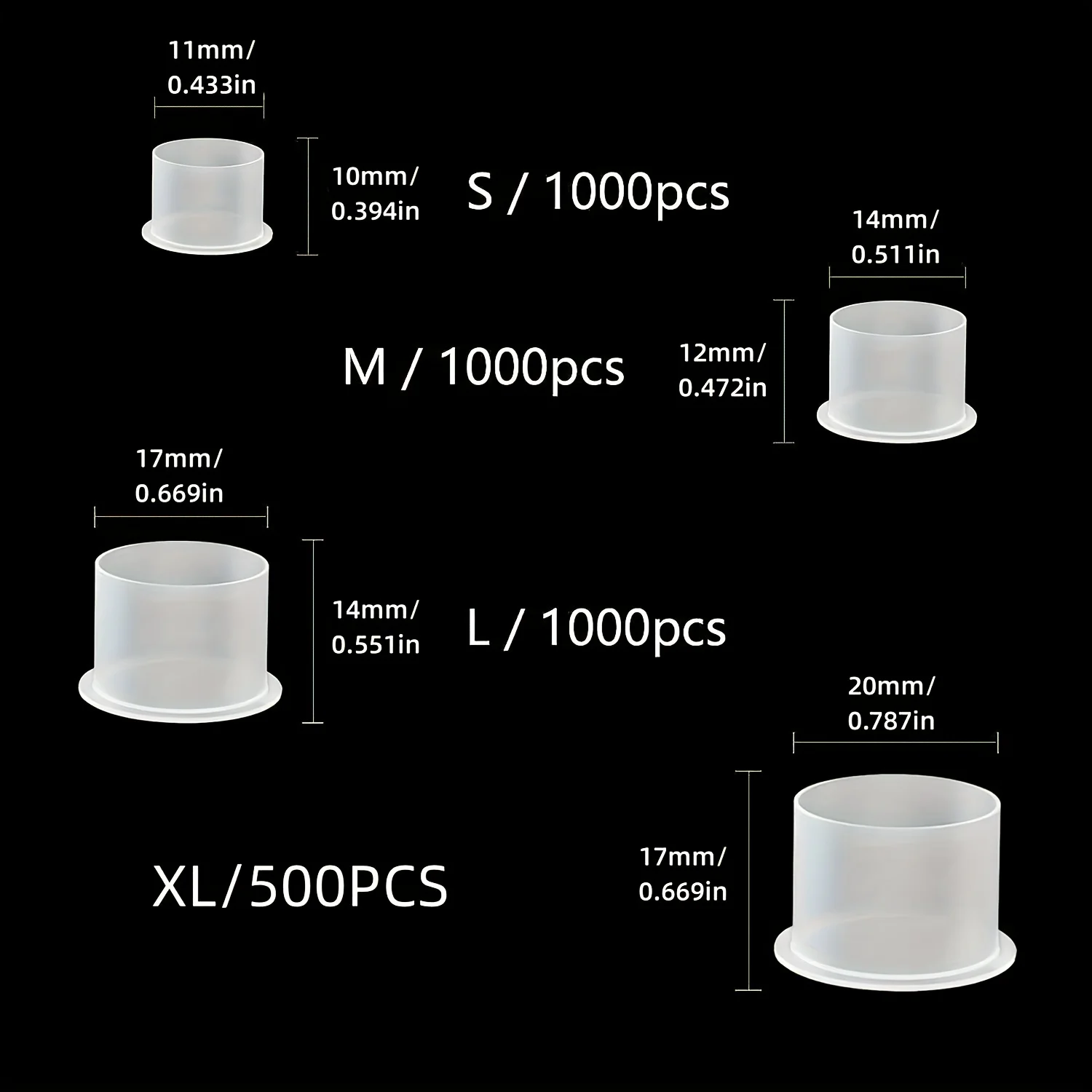 KVM 500/1000 Uds vasos de pigmento de tatuaje desechables contenedores de plástico vasos de tinta con base S/M/L/XL suministro de tatuaje de maquillaje permanente