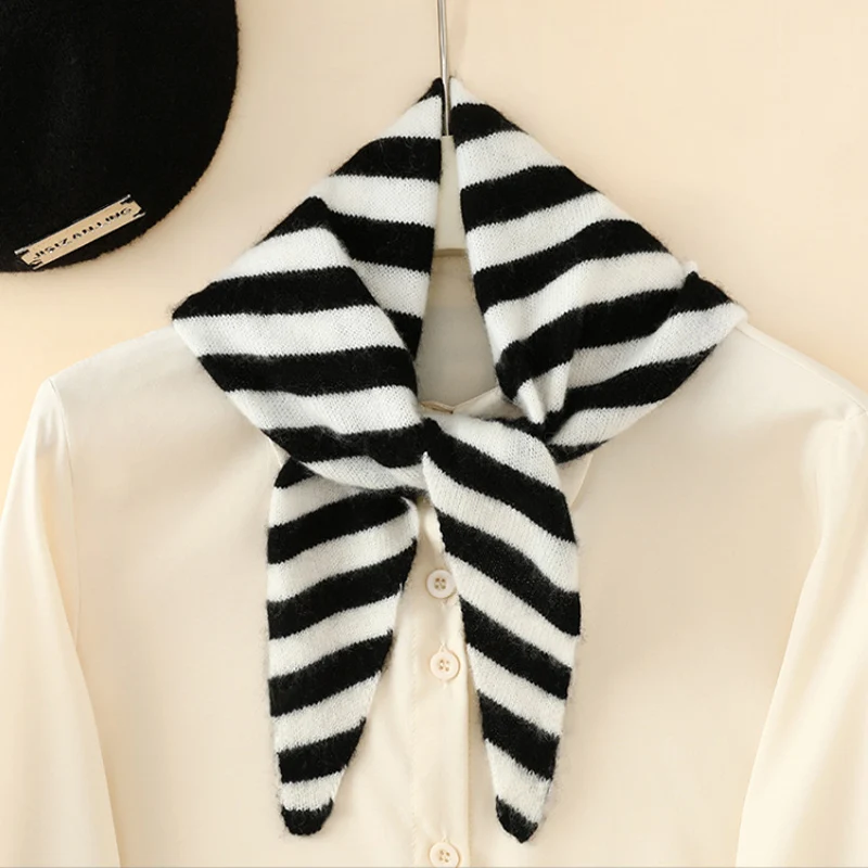 المرأة تنوعا مثلث وشاح شال شتاء دافئ لينة محبوك مخطط مثلث الحجاب موضة باندانا سيدة الدافئة وشاح محبوك