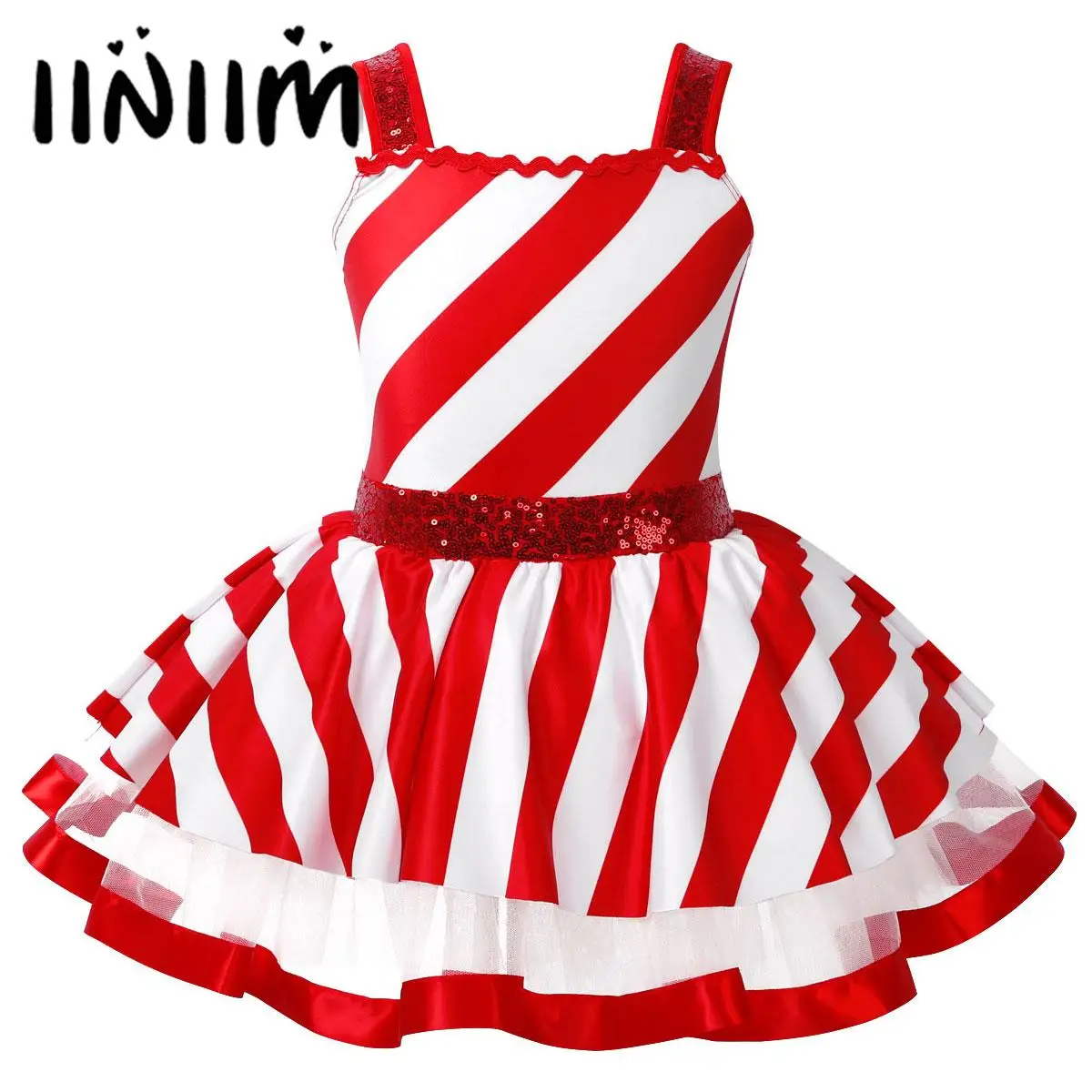 Kids Girls Candy Cane Mrs Santa Claus Christmas Cosplay Costume Artistic Figure Skating Twirling Ballet Tutu Leotard Dance Dress