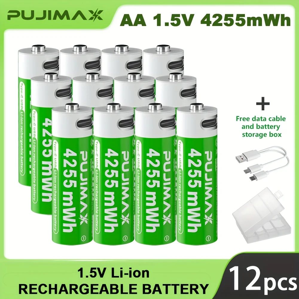 PUJIMAX 4255 mWh AA 1,5 V oplaadbare lithiumbatterij Hoge capaciteit 1500 cycli voor afstandsbedieningen Drones Weegschalen Grote capaciteit