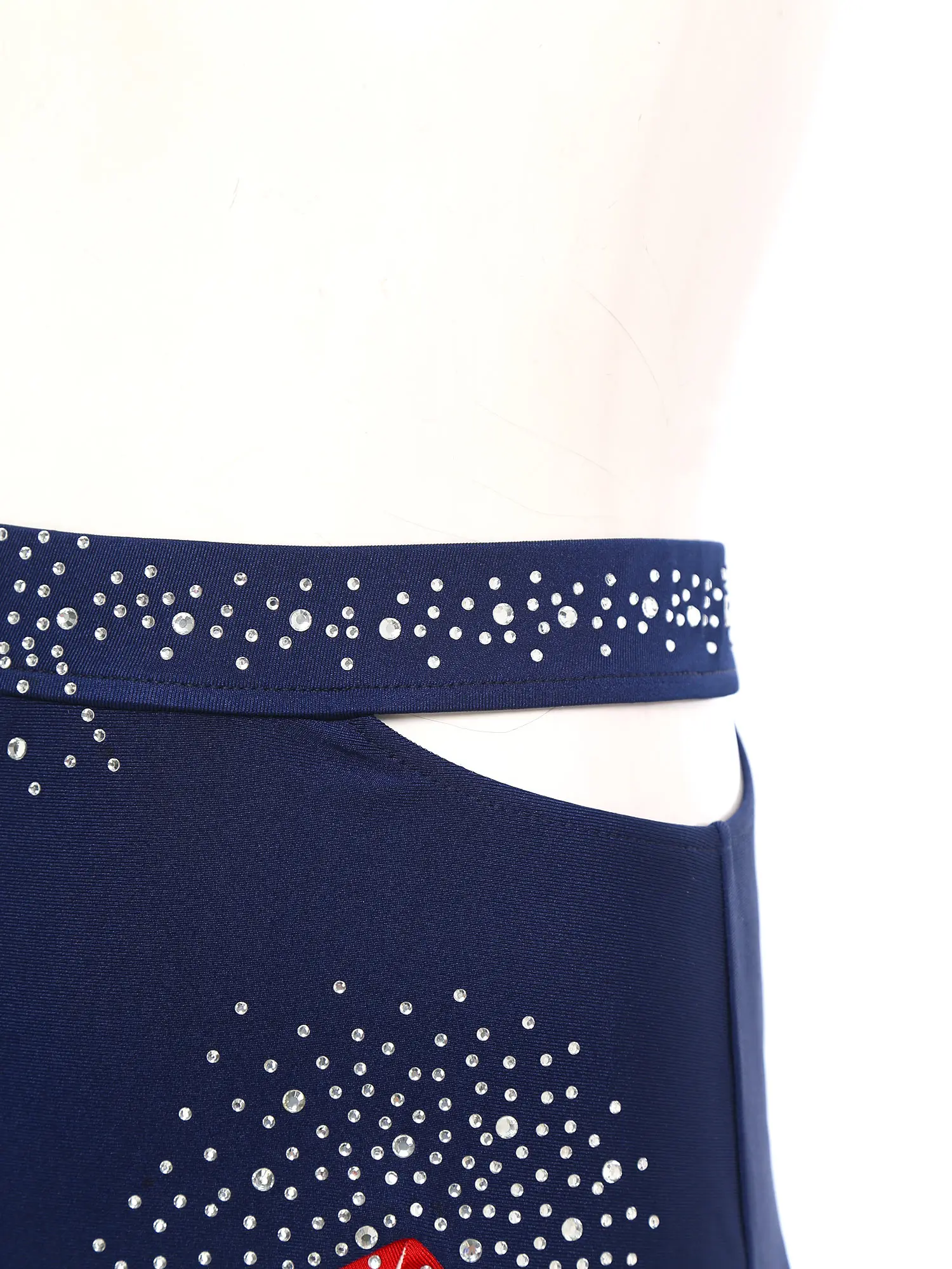 Falda de baile de Jazz latino para mujer, faldas con volantes y cintura hueca con diamantes de imitación brillantes para baile de salón, Cha-cha, Tango, Rumba, patinaje Samba