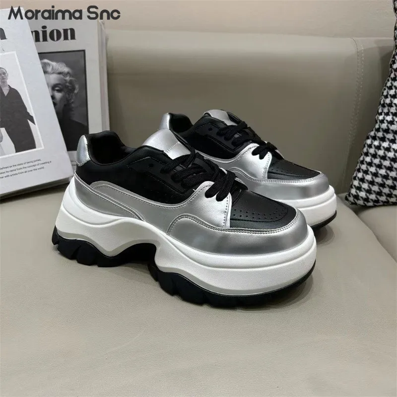 

7Cm Thick-Soled Casual Shoes Color Matching Thick-Soled Height-Enhancing Fashionable Lace-Up Shoes Personalized Women's Shoes