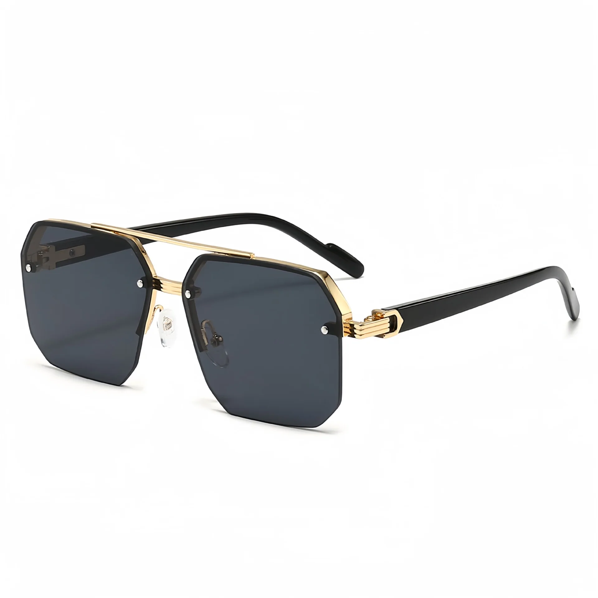 Lunettes de soleil sans monture pour hommes, de haute qualité, UV400, carrées, Double pont