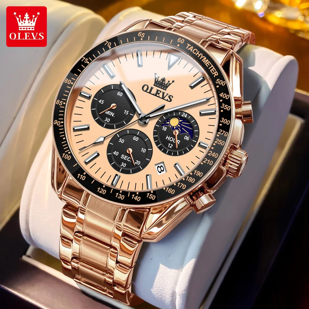 

OLEVS 3618 Luxury Men's Watches Moon Phase Chronograph Waterproof Date Top Brand Business Quartz Wristwatch for Man