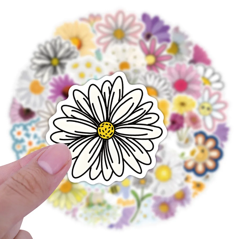 

10/55/110PCS Cartoon Daisy Flowers Graffiti Decorative Stickers Fun Creative Decorative Wardrobe Bookshelf Guitar Bicycle Decal