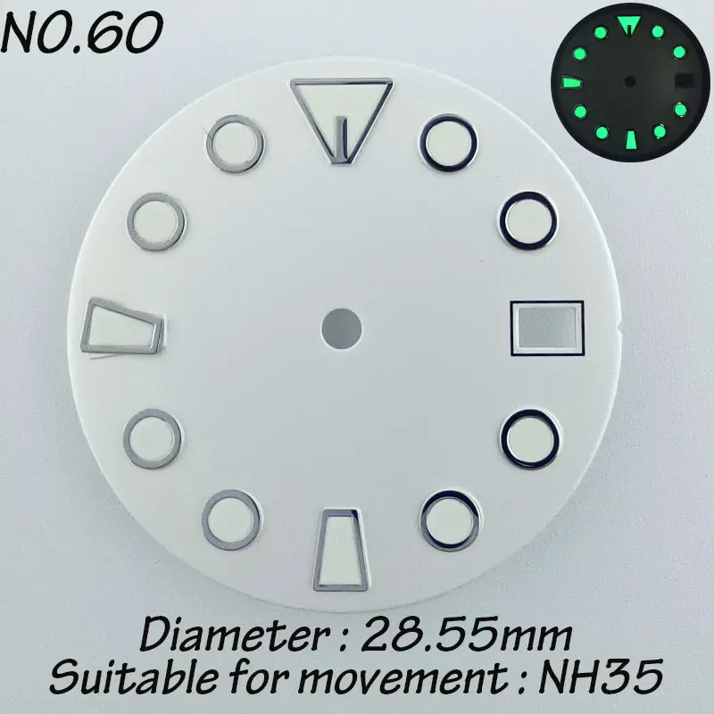 Esfera de reloj NH35 NH36 de 28,5mm adecuada para accesorios de reloj ensamblados de movimiento NH35 NH36, logotipo DIY, esfera luminosa verde