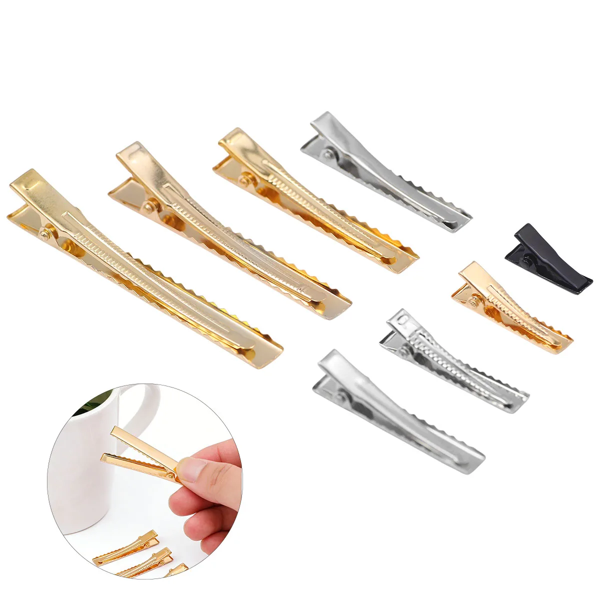 20PCS 20-75MM Hair Alligator Clips Metal Single Prong Duck Bill Hair Clips Flat Top with Teeth Curl Clips for Hair Accessories