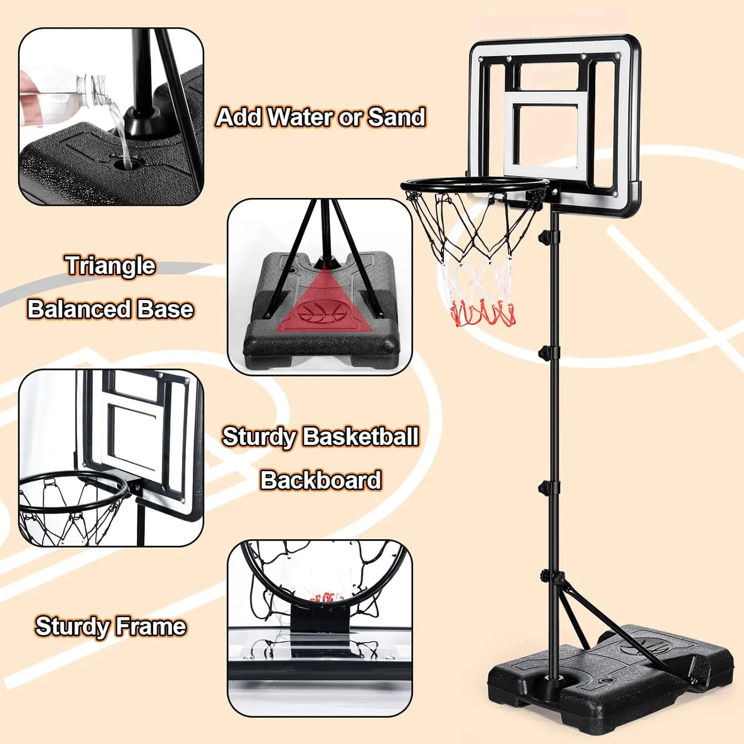 2025 ใหม่โรงงานเด็กบาสเกตบอลHoop Standเด็กวัยหัดเดินในร่ม/กลางแจ้งปรับความสูงห่วงพลาสติก