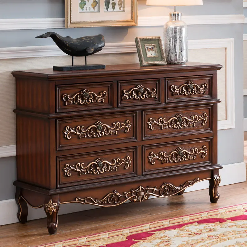 

European-style seven chest cabinets pastoral hand-painted storage and finishing cabinets American-style country chest