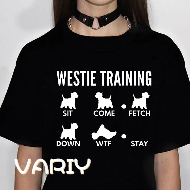 Westie West Highland White Terrier Print T-shirt Women Summer Loose Short Sleeved Animal Oversized Top Tee Couple Streetwear