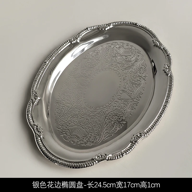 Electroplated Silver Oval Plate Exquisite Dessert Plate Fruit Plate Small Snack Plate Desktop Storage Dish