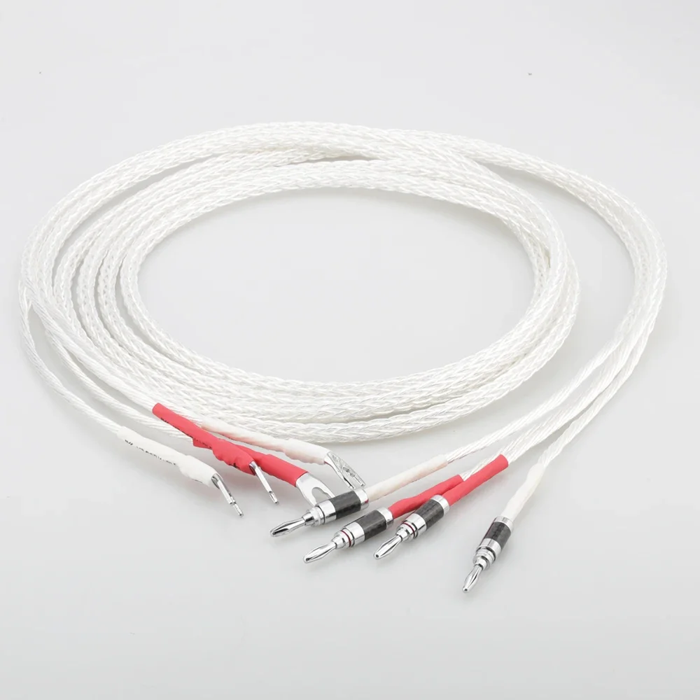 

New Pair 8ag Pure Silver plated OCC Hifi Speaker Cable Hi-end Speaker Wire for Amplifier and CD banana plug to spade plug