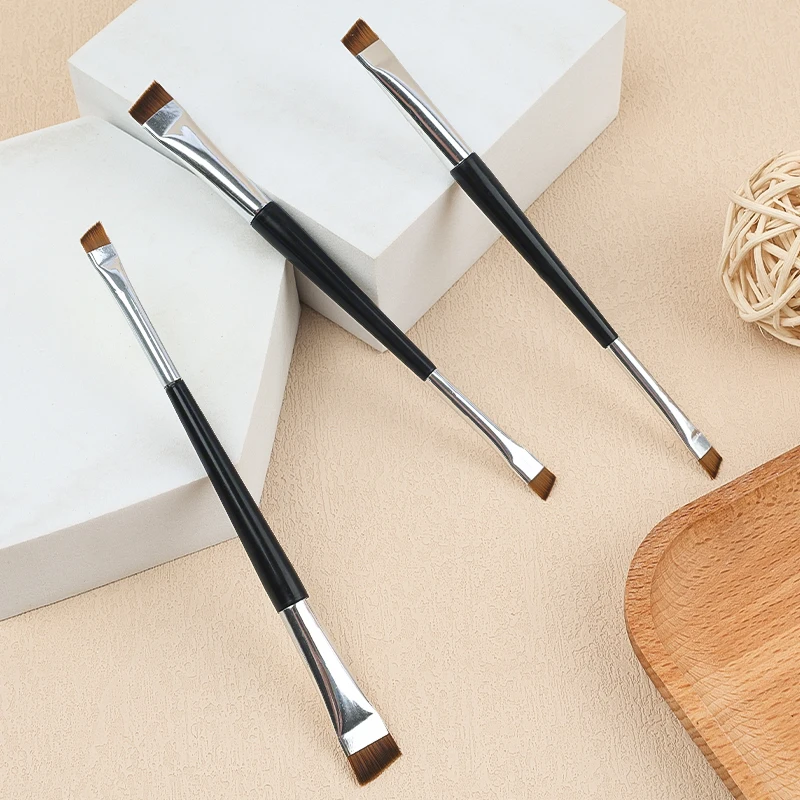 3pcs Double Sided Angled Eyebrow Brush Dual Purpose Brow Makeup Tool Soft Synthetic Bristle Applicator for Eyebrow and Eye Liner