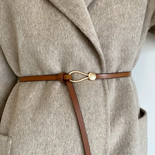 Cinturón de cuero PU anudado sin agujero para mujer, pretina Vintage de Color sólido, cinturones finos decorativos Vintage, faja de vestido