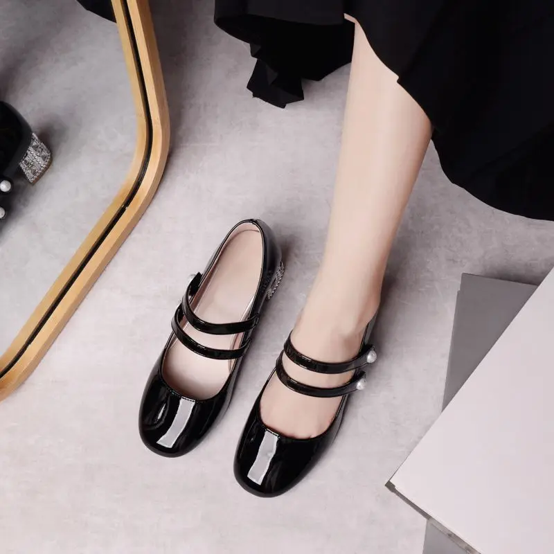 ASILETO Mary Janes Women Pumps Round Toe Block Heels 4.5cm Double Strap Small Size 28 29 30 Style Soft Daily Shoes 42 43