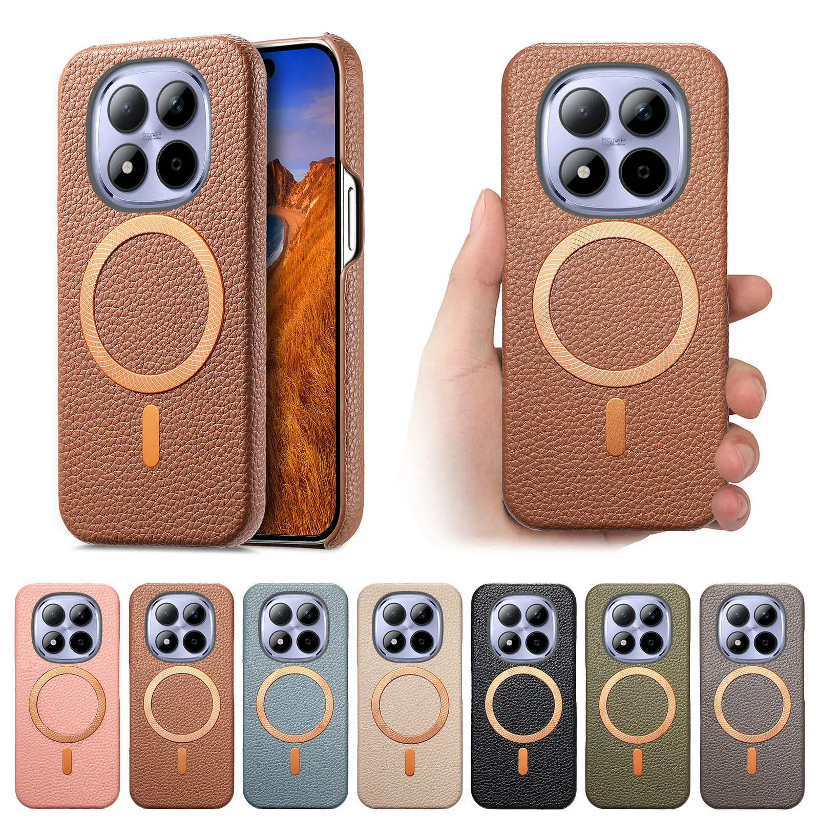 

lychee grain PC+TPU Magnetic wireless charging phone Case back cover For Xiaomi Redmi Note 15 Pro+ Fall prevention back cover