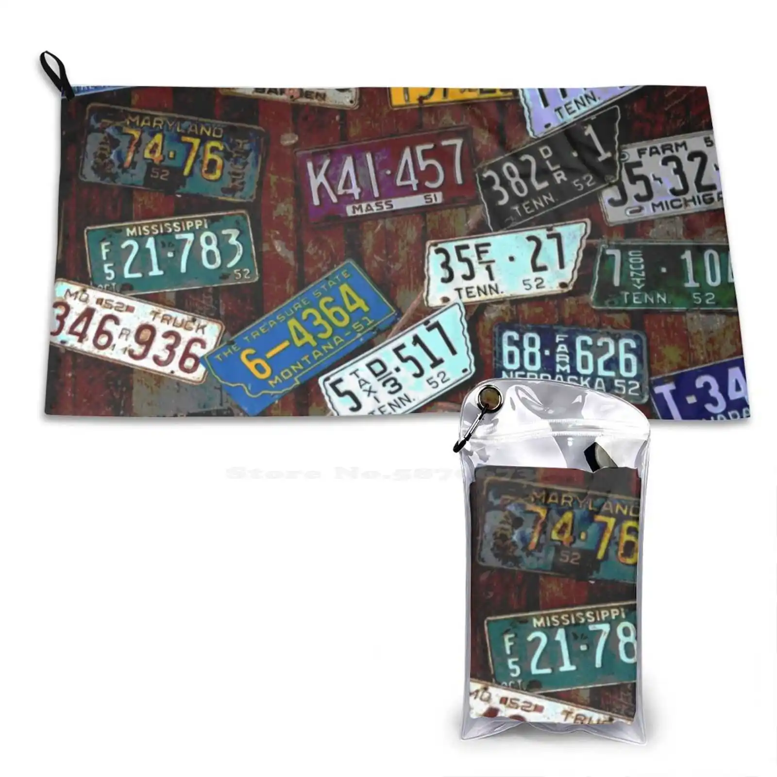 Vintage License Plates-Design 1 Soft Washcloths Face Towel Cars Plates Tags License Trucks Monsters Boobs Tits States Trump