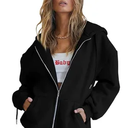 Women's Cute Hoodie Girls Fall Jacket Oversized Sweatshirt Casual Drawstring Clothes Zipper Thick