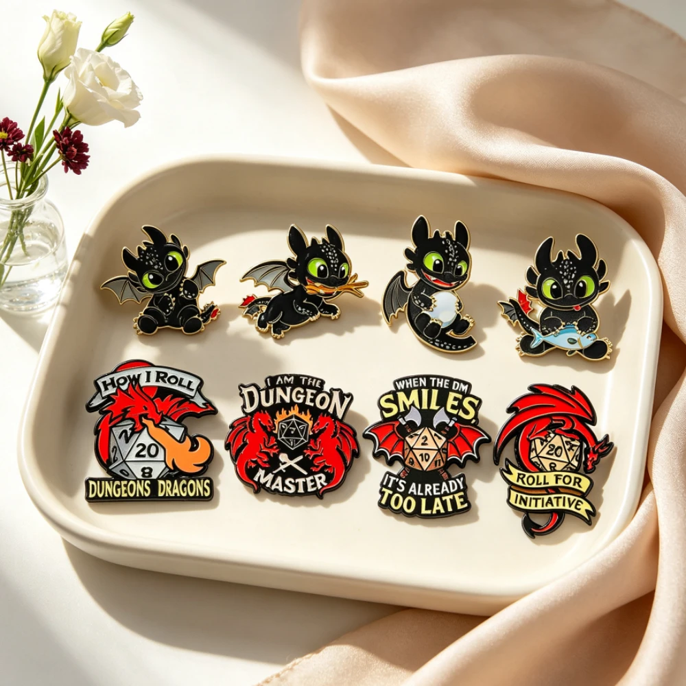 4/8pcs Cute Anime-Style Cartoon Demon Monster Enamel Pins Metal Lapel Brooch Badge for Backpack Jacket Clothing Decor Gift
