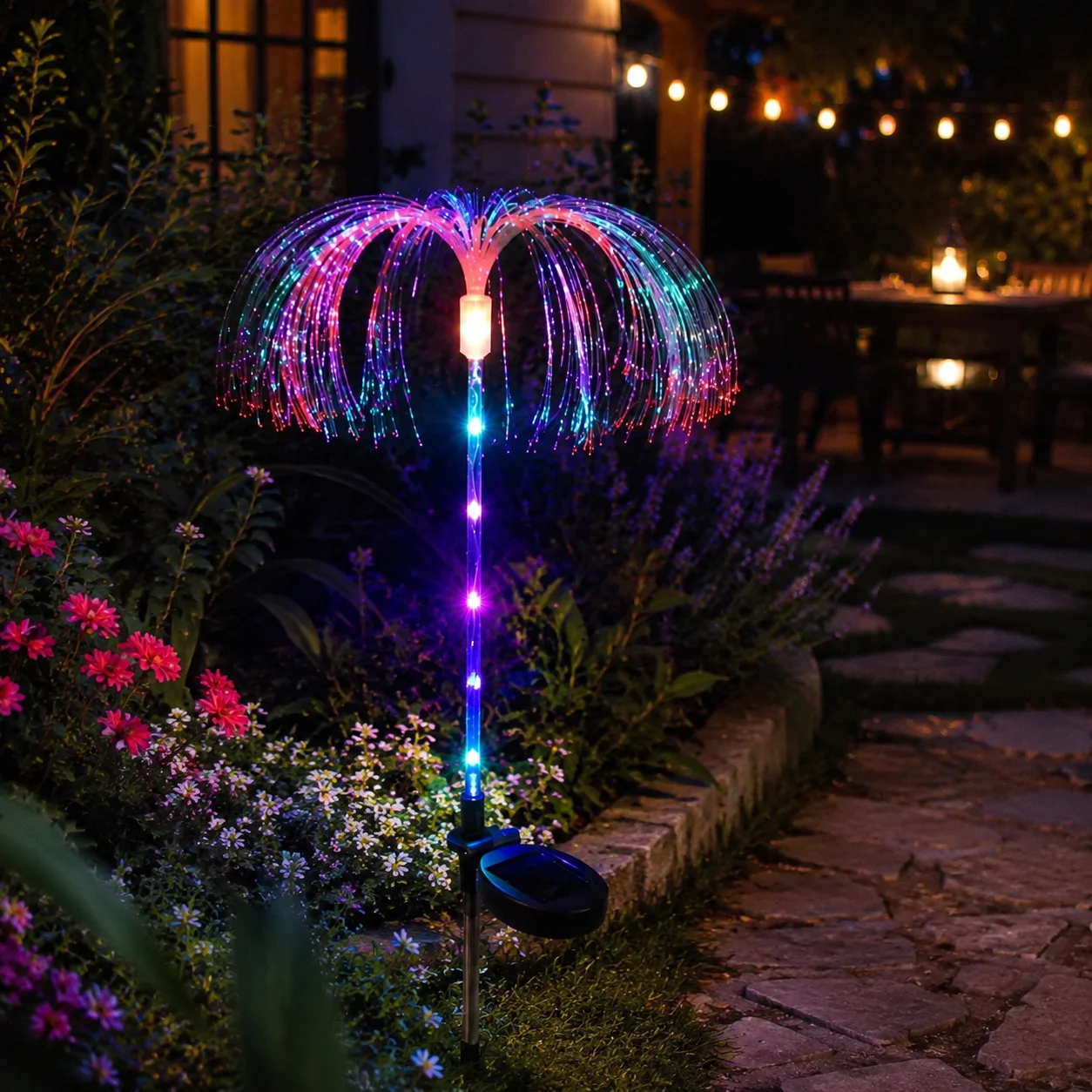 Solar Jellyfish Garden Lights Outdoor Waterproof LED Fiber Optic Flower Lights Color Changing Pathway Yard Lawn Decor