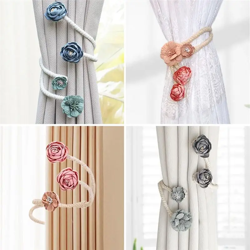AEE6-Flower Curtain Tie Curtain Buckle Versatile Living Room Punch-Free Tie Rope Suitable For A Variety Of Styles