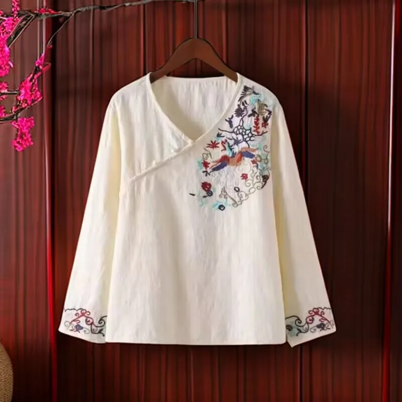 Ropa tradicional china para mujer, Top Retro con estampado de flores, Tops Hanfu, elegante traje Tang Oriental, blusa China