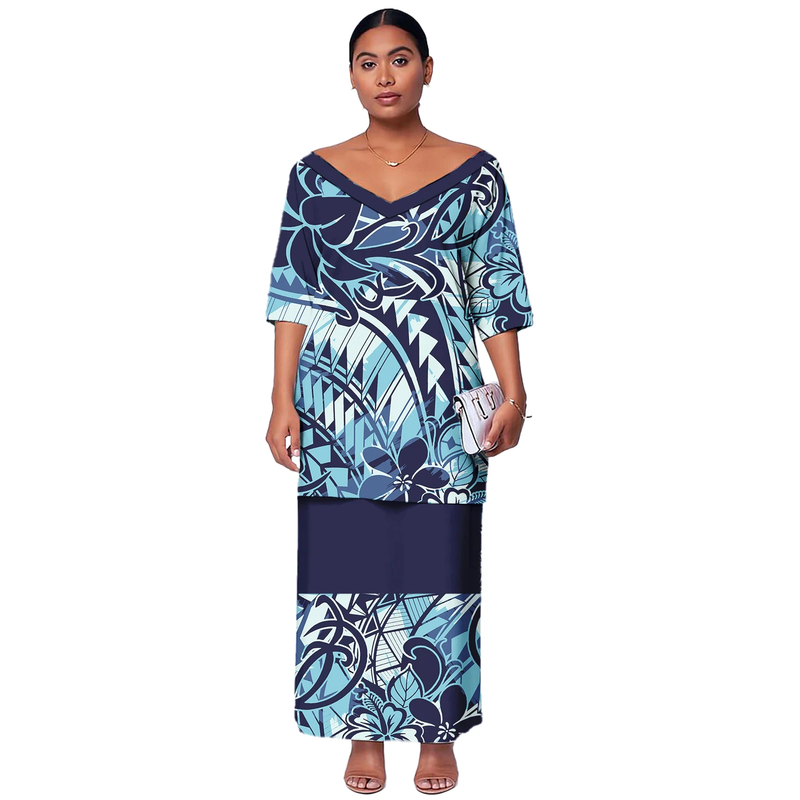 PLUS ขนาดผู้หญิงชุดโบสถ์ชุด Asia & Pacific Islands เสื้อผ้าซามัว Puletasi Polynesian TRIBAL Fiji CUSTOM สุภาพสตรี
