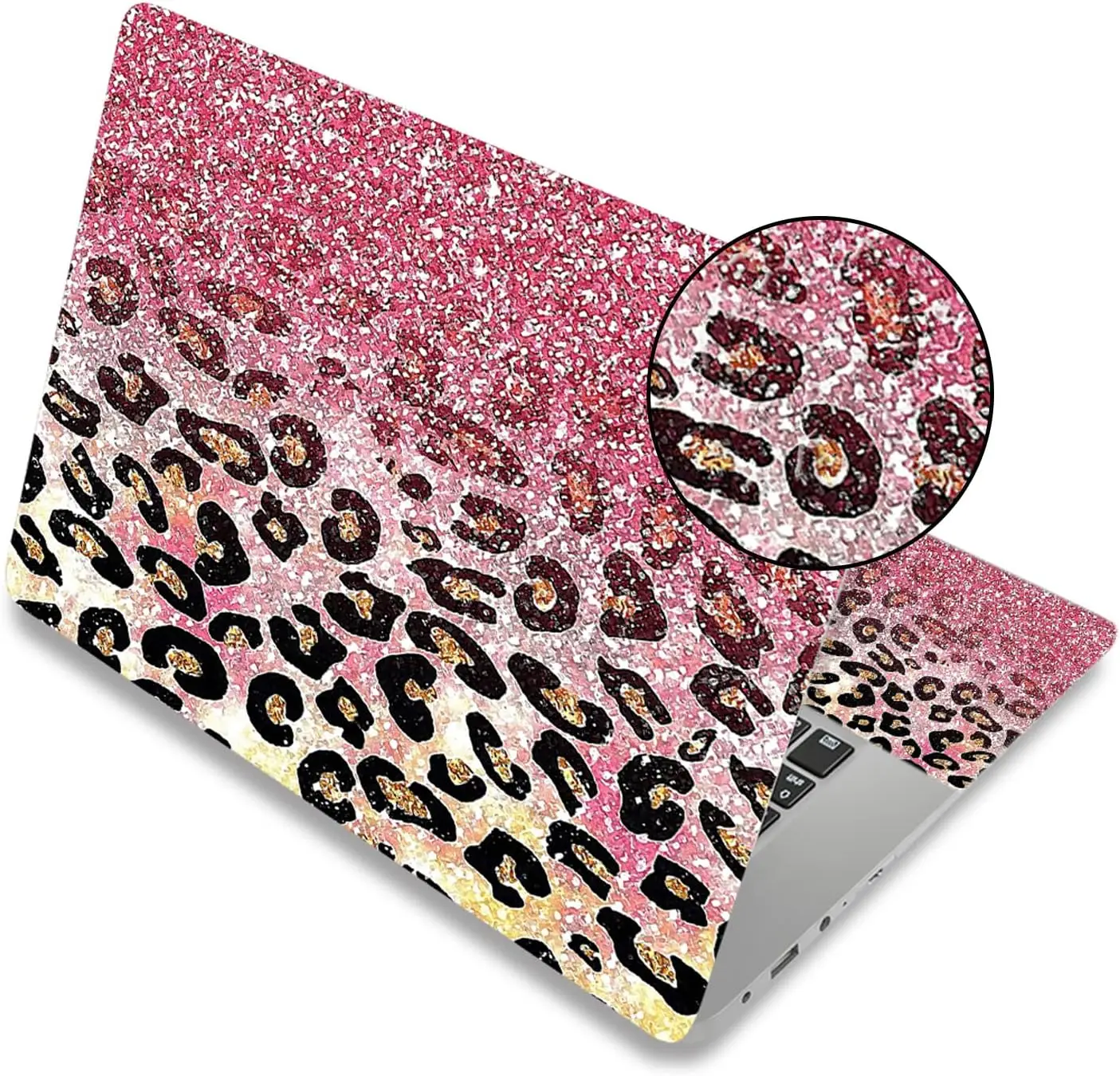 Rose Gold Shimmer Leopard Pattern Laptop Decal Removable PVC Notebook Skin Waterproof Decor Sticker For Women Girls