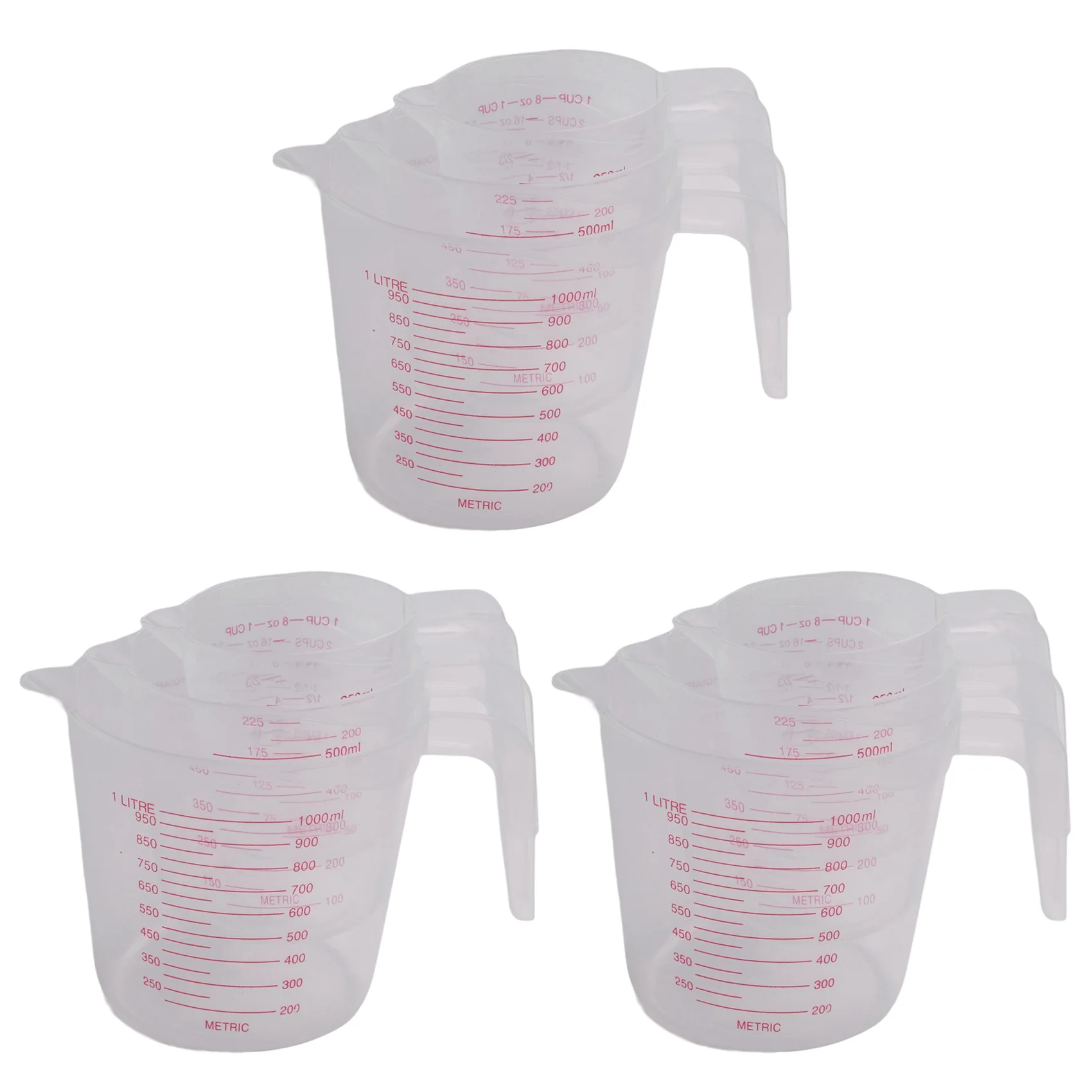 ABVJ-9Pc Plastic Measuring Jug Set Large 4 Cup, 2 Cup And 1 Cup Capacity BPA Free Measuring Beakers With Angled Grip