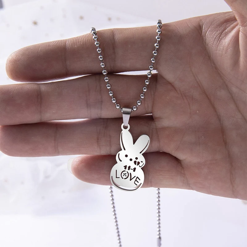 Cute Simple Bunny Clavicle Chain Stainless Steel Rabbit Pendant Necklace For Men Women Jewelry Gift