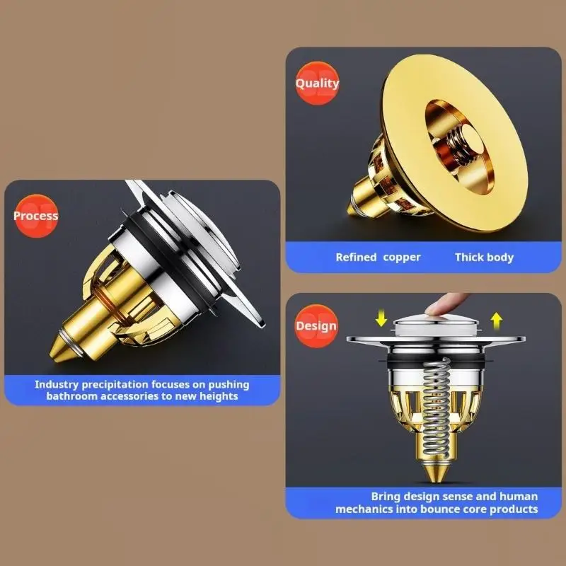 Press Type Popup Drain Stoppers with Not Leakage & Odor Prevention Strong Component Drain Plugs for Bathroom Sink M4YD