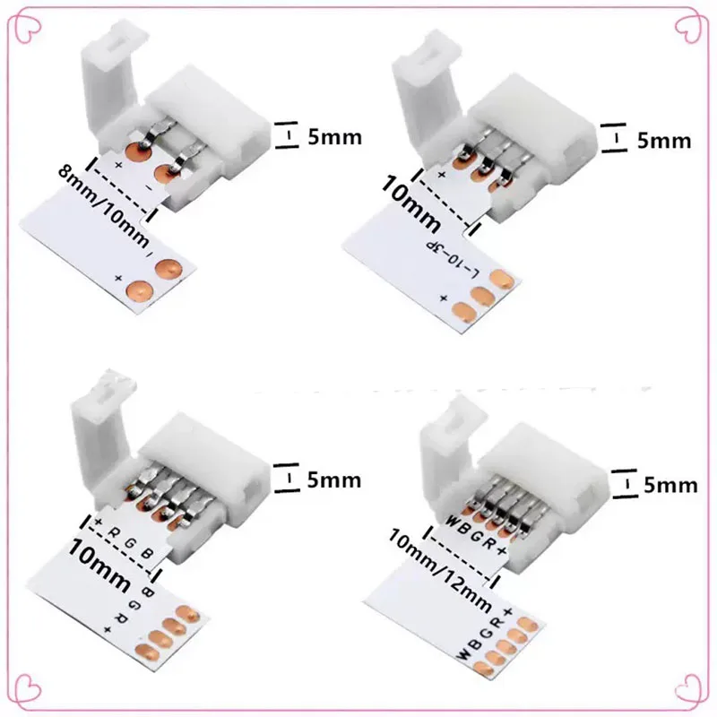 2PIN 3PIN 4PIN 5PIN Free Soldering LED Strip Connector L Shape Corner Connect For 10mm WS2812 WS2811 5050 RGB SMD Light Tape