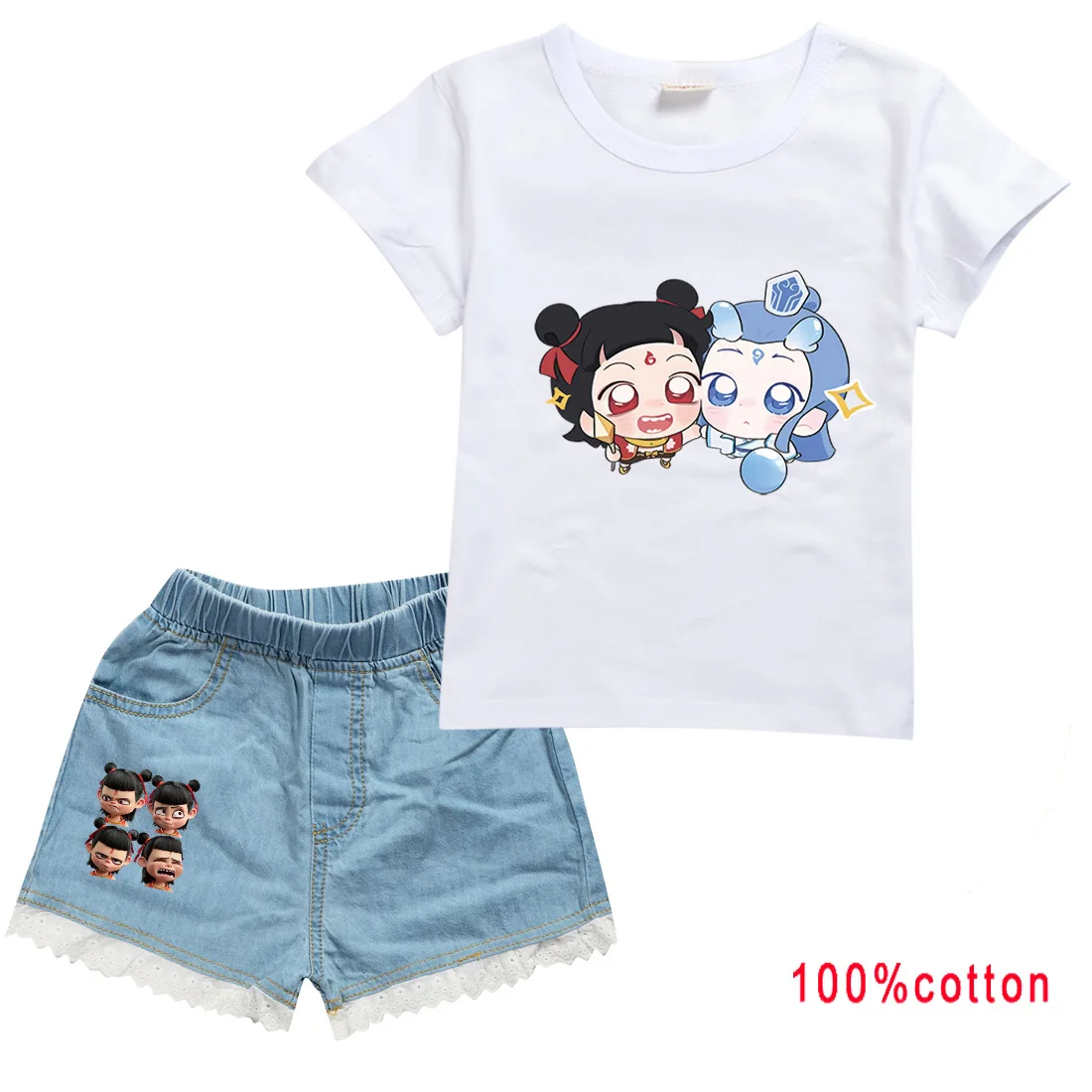 Ne Zha 2 Aobing Anime Kids' Clothing Set Cute Cartoon Sports Suit T-Shirt Pants for Girls & Boys Baby Outfits Best Gift