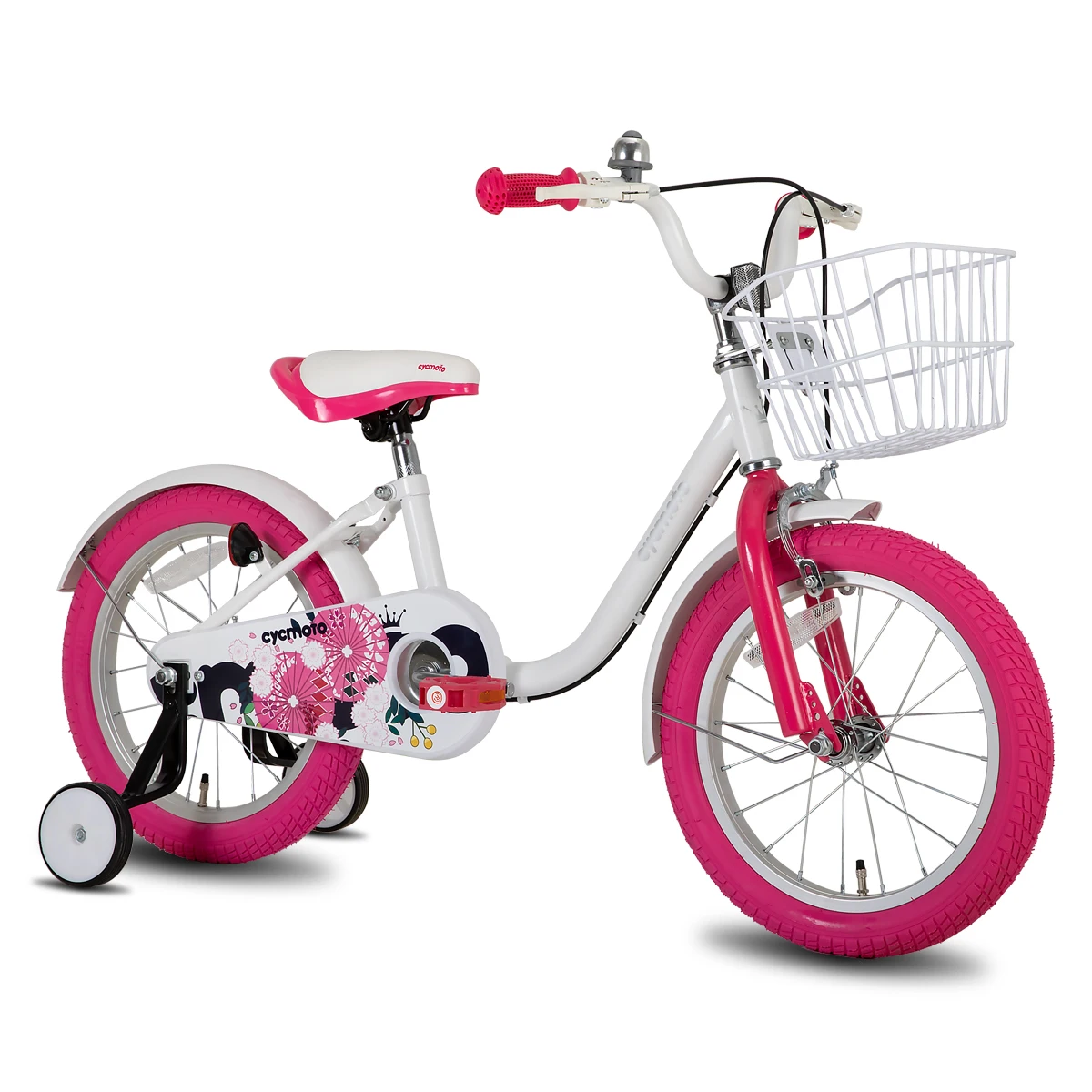 JOYSTAR meisjesfiets voor peuters en kinderen van 2-7 jaar oud, 12 14 16 inch kinderfiets met zijwieltjes, handrem en mand,