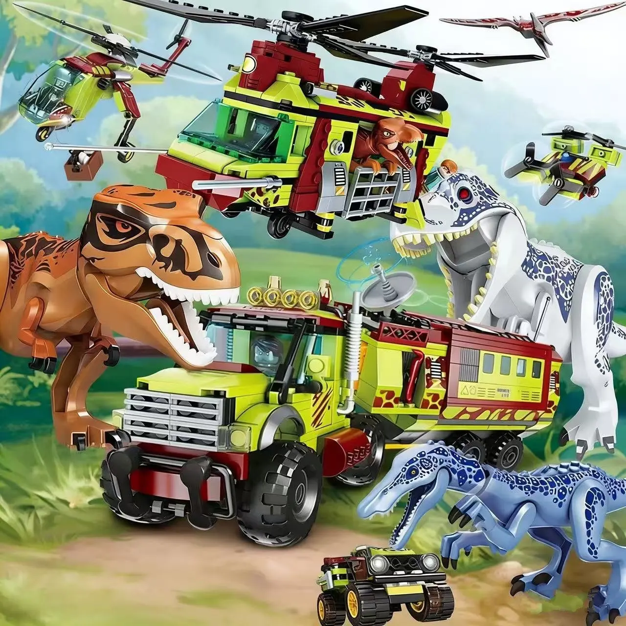 

Jurassic Dinosaur Series Rescue Tyrannosaurus Rex Helicopter Building Block Toy for Children Educational Gift FC3722/FC3738
