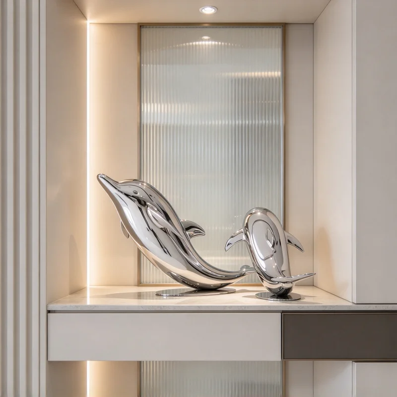Stainless Steel Metal Indoor Dolphin Decoration Living Room/Corridor/Hotel/Shop Indoor Sculpture Dolphin Artwork Decoration