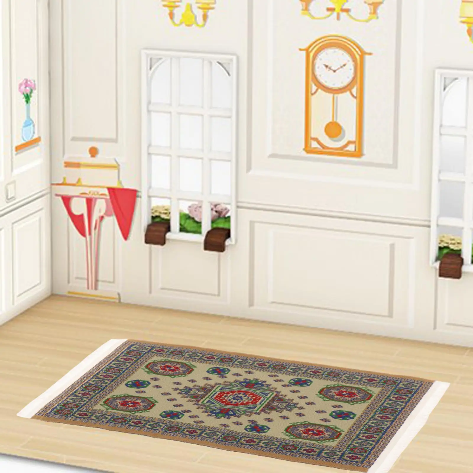 1:12 자수 인형의 집 러그 직사각형 문 매트 터키 러그