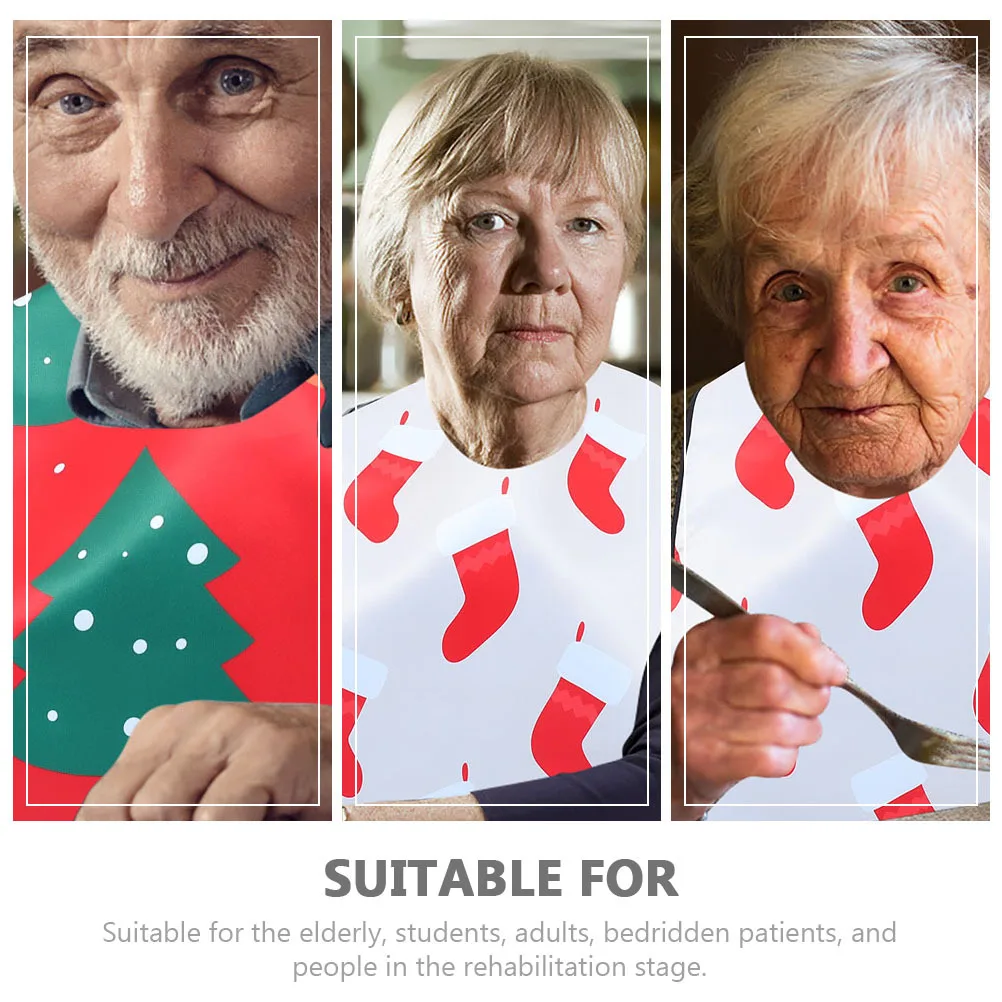 

2pcs Christmas Adult Bib Waterproof Adjustable Long Bib For Seniors Adults Bedridden Patients Eating Protection Xmas Themed