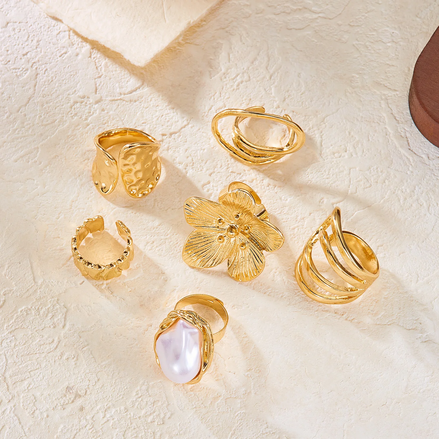 الرجعية زهرة حجر الراين صورة خاتم مجموعة للنساء مفصلة تقليد اللؤلؤ تكويم خواتم مجوهرات اكسسوارات الحفلات #3