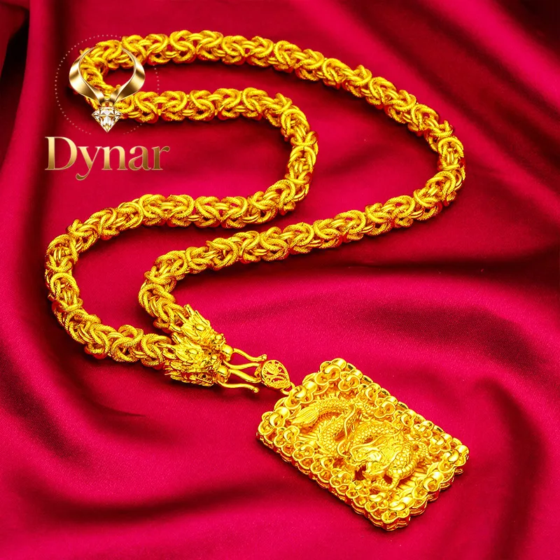 Dynar Jewelry   Bold Dragon Pendant Men 24K Gold AU999 - Sharp 3D dragon carving, 24K/AU999 pure gold, heroic bold aura for men